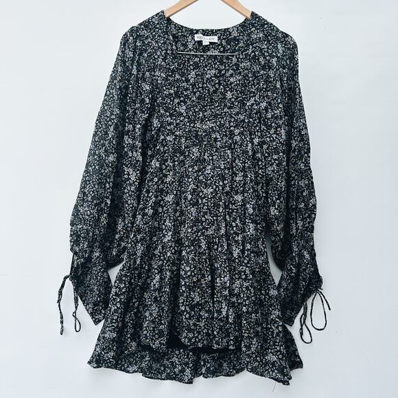 Shona Joy Denise Pintuck Babydoll Mini Balloon Puff Sleeve Short Floral Dress 10 - Picture 3 of 16